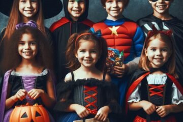 Niños celebrando juntos el día de Halloween