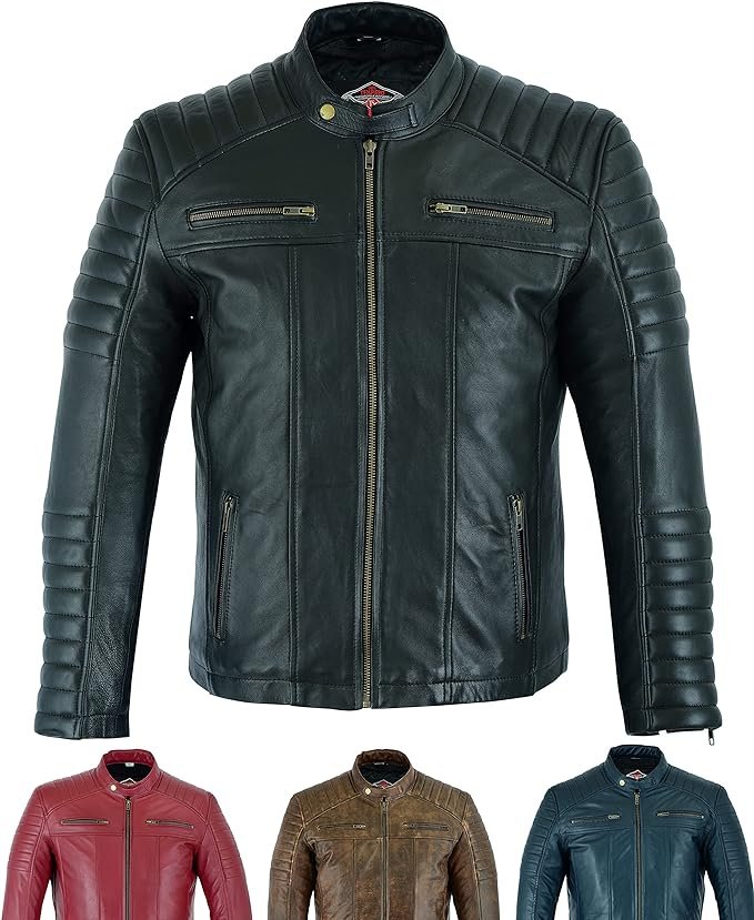 Chaqueta de cuero ajustada para hombre