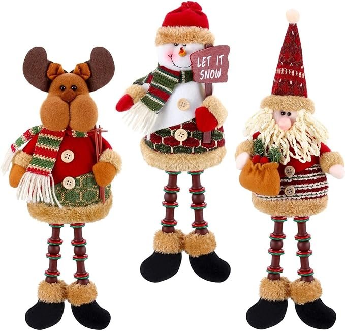 3 Piezas Figuras De Peluche de Papá Noel, ciervo y muñeco de nieve